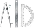 Compass Geometry Tool, Drawing Compass, Professional 8 Inch Large Compass with Wing for Woodworking, 6 Inch Protractor, 8 Inch Ruler for Carpenter, Drafting