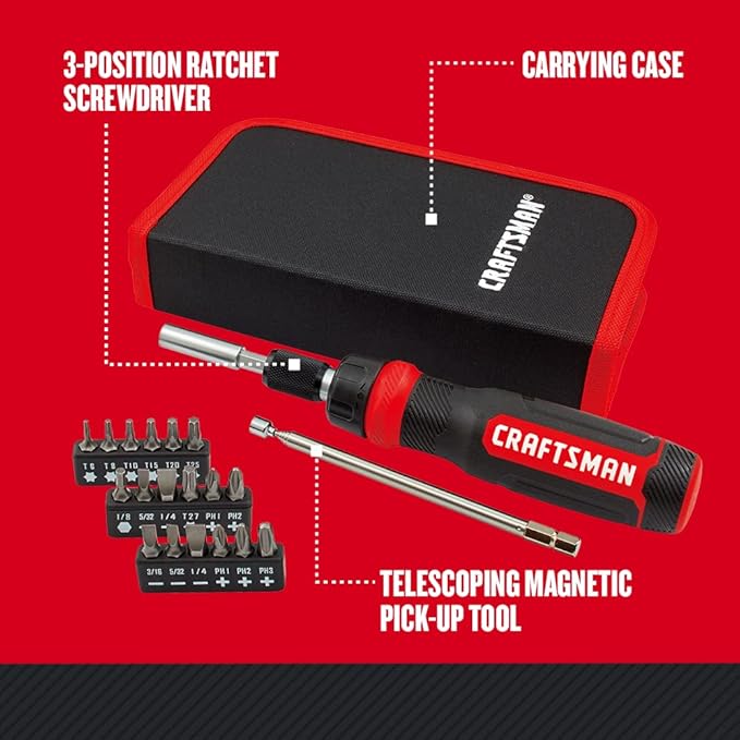 CRAFTSMAN Ratcheting Screwdriver, Multibit Set, 26-Piece (CMHT68001)