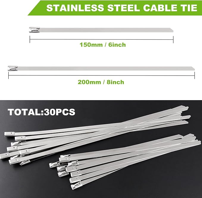 Delgada Metal Zip Tie Tool Stainless Steel Cable Tie Gun Cutter Tool Tightening Kit Tie Wrap Gun with 30PCS Stainless Steel Self-Locking Ties for Chain Link Fence Pipes