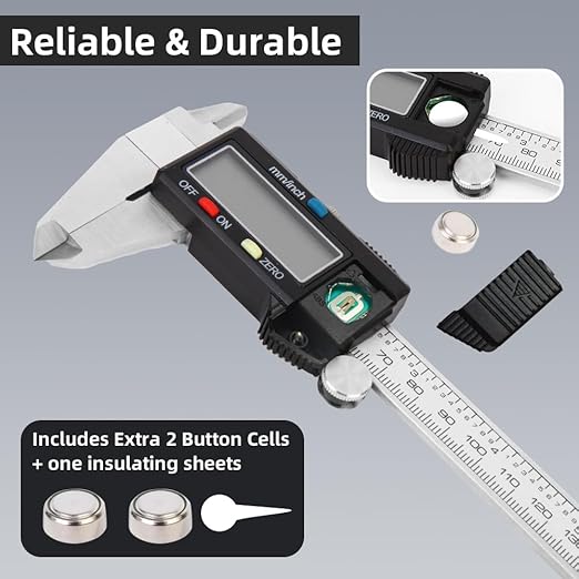 Digital Caliper Measuring Tool, Stainless Steel Vernier Caliper Digital, Micrometer Calipers with Large LCD Screen, Auto-Off Feature, Inch Millimeter Conversion, 6 Inch Caliper Tools for DIY/Household