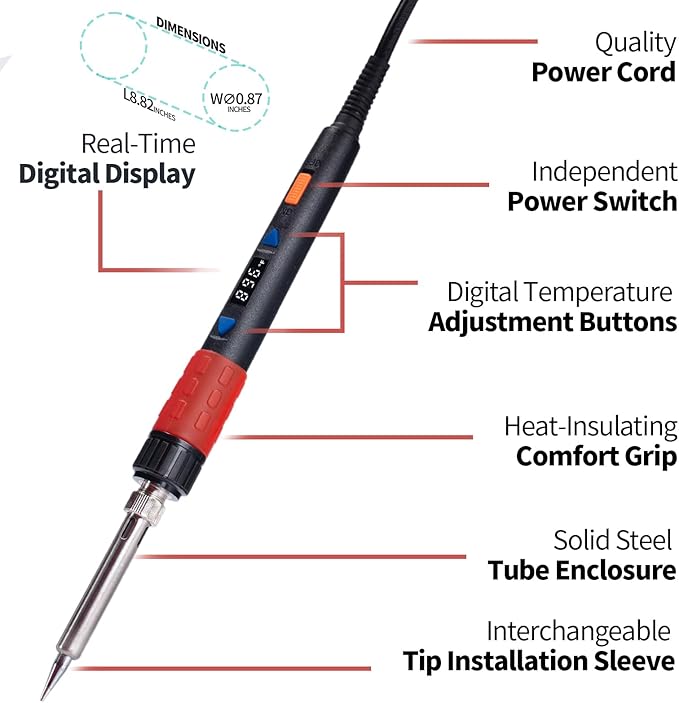 YIHUA 928D-III Soldering Iron,110W High Power, Fully Digital Display °F /°C- Temperature Control Soldering Tool, Accurate 194~896°F, with ON/OFF Switch, Iron Tip, Brass Wool, Automatic Sleep Mode