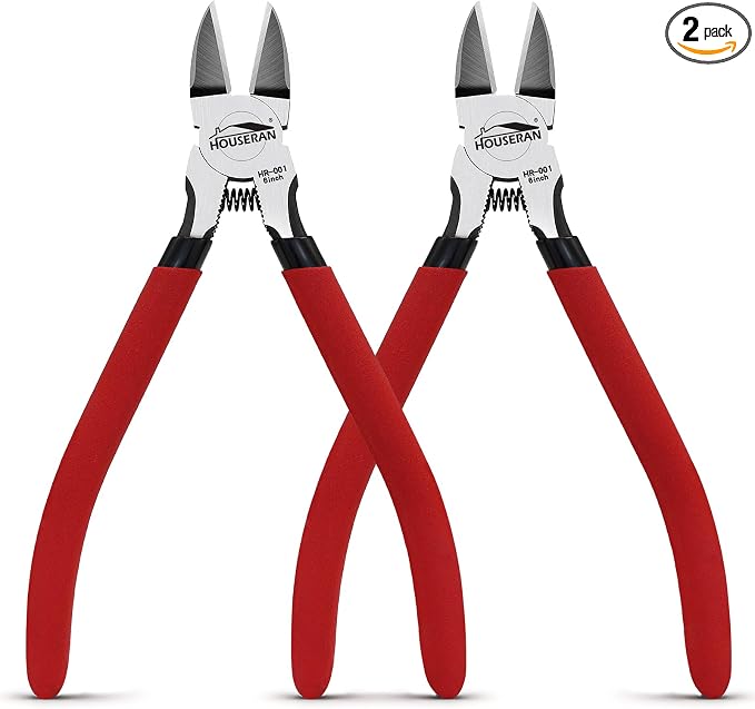 Wire Cutters 2 PACK, 6 inch, Side Cutters, Flush Cut Pliers | Spring Loaded Cutting Pliers with Non-slip Red Handle, Wire Cutters Heavy Duty for Jewelry Making, Crafts, Zip Tie