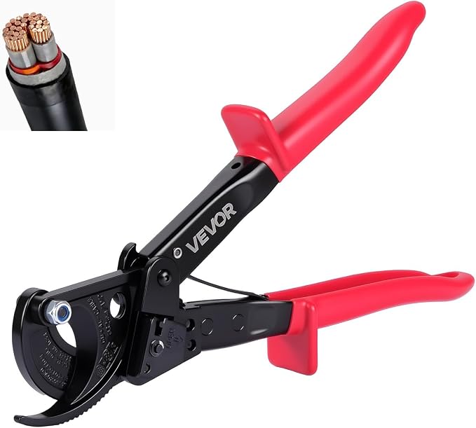 VEVOR Ratcheting Cable Cutter, Spring Steel Blades with PVC-Coated Handles, Quick-Release Button, Heavy Duty Ratchet Cable Wire Cutter for Cutting Copper & Aluminum Cables Up to 474 MCM / 240 mm²