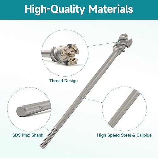 2 in. Break Through Drill Bit, 2 in. x 21-2/3 in. Carbide Tipped Hole Saw Bit with Storage Tube, SDS MAX Shank, Tools for Concrete Brick Stone and Other Masonry Construction Material