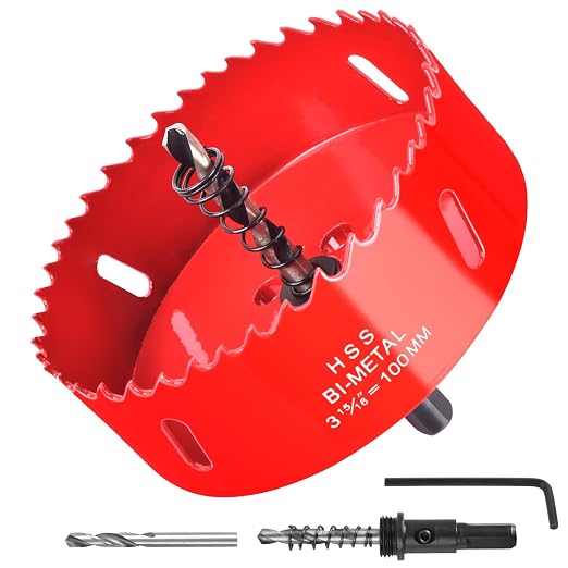 3-15/16 Inch / 100mm Hole Saw for Wood, Plastic Board, Ceiling,Drywall, and Metal Sheet - HSS Bi-Metal Hole Cutter with Pilot Drill Bit