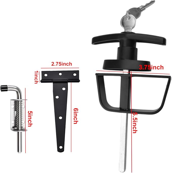 Shed Door Hardware Kit- Includes Hinges, Latches, and T-Handle Lock, Door and Window Hinge Set for Shed, Gate, Barn, Playhouse, Chicken Coop and More