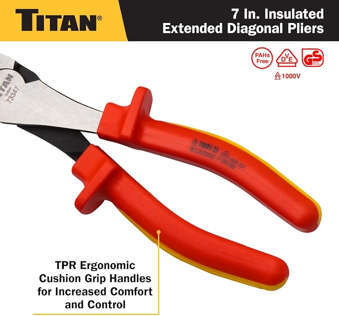 Titan 73347 7-Inch VDE Insulated Diagonal Pliers