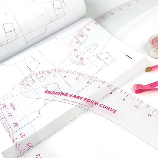 KEARING 24inch Clear Hip Curve Ruler for Sewing, Plastic Vary Form Curve, Sandwich Line Scale, French Measuring Curve for Sewing Quilting, Transparent Fashion Designer's Ruler