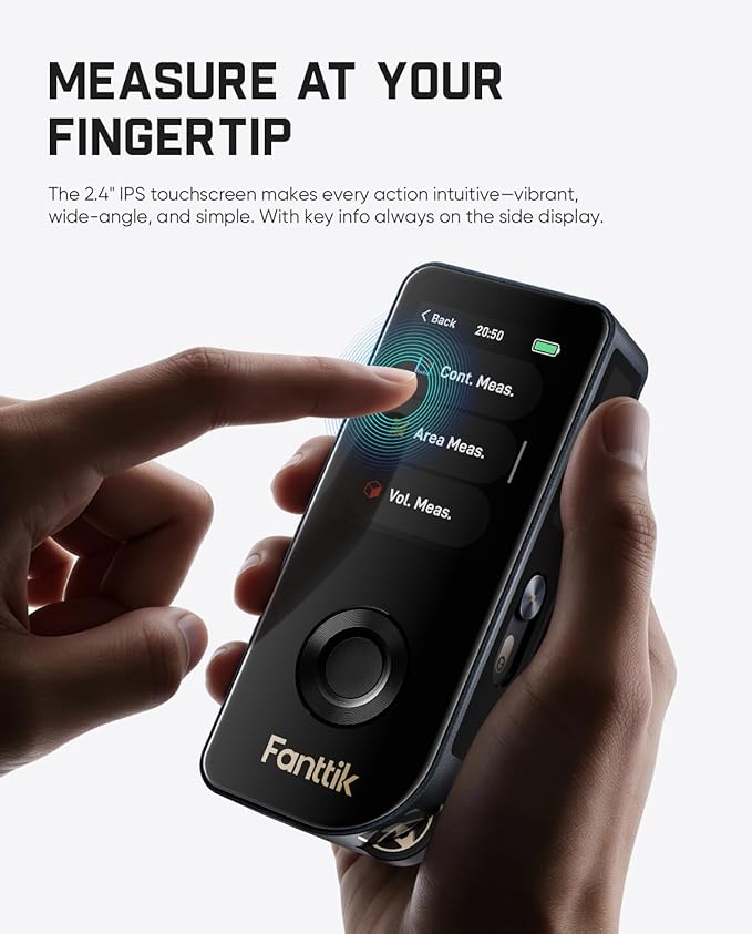 Fanttik A11 Ultra 3-in-1 Laser Measuring Tool, 197Ft Digital Laser Distance Measure with IPS Touch Screen & Side LCD, Wheel Roller & 3-Axis Digital Level, Rechargeable for Home DIY & Indoor Projects