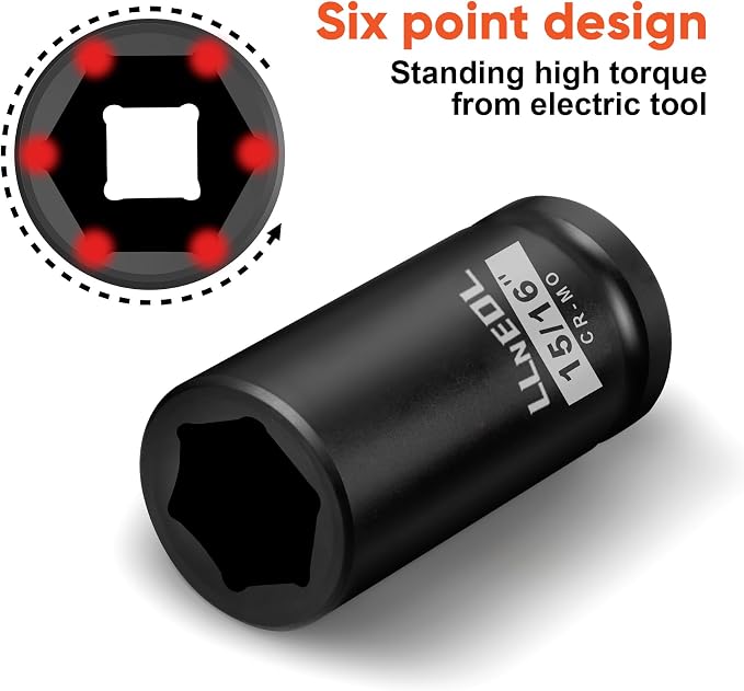 LLNEDL 3/4 Inch Drive Socket Set, 12Pcs Impact Deep/Jumbo Sockets, Standard SAE 11/16" to 1-5/8", 6-Point CR-MO Heavy-Duty Big Socket Set for Large Vehicle & Equipment Maintenance