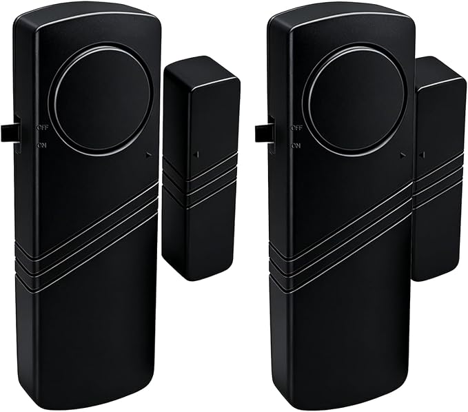 Door Window Alarm - 90dB Loud Home Security Sensor for Kids Safety, Burglar Alert for House, Apartment, Office, Hotel & Pool Window, Black (2 Pack)