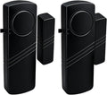 Door Window Alarm - 90dB Loud Home Security Sensor for Kids Safety, Burglar Alert for House, Apartment, Office, Hotel & Pool Window, Black (2 Pack)