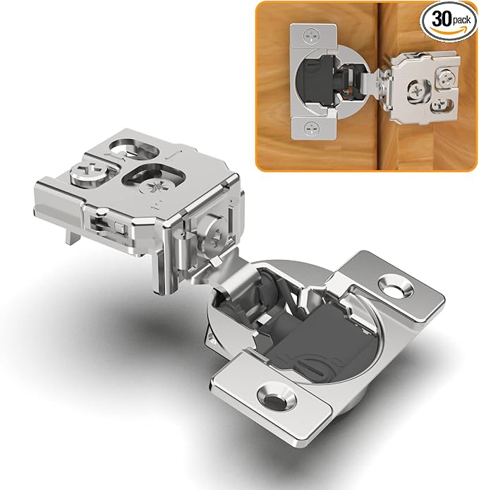 Chibery 30 Pack 1" Overlay 4D Soft Close Concealed Hinges for Face Frame Door, Adjustable Closing Speed, Smooth Slow Self Close Hinges, Satin Nickel, 105° Open Angle Stainless Steel Cabinet Hinges