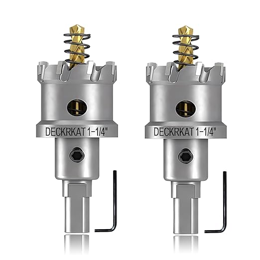 2-Pack 1-1/4" TCT Hole Saws for Hard Metal, Heavy Duty 32mm Tungsten Carbide Tipped Hole Cutters Set with Spring-Loaded Pilot Drill Bits for Stainless Steel, Metal, Iron, and Plastic