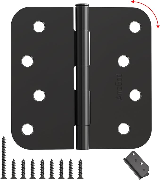 4" X 4" Black Door Hinges – 36 Pack Matte Black Door Hinges with 5/8" Radius, Rounded Interior Heavy Duty 4 Inch Black Hinge for Front and Exterior Doors Residential Door Hardware