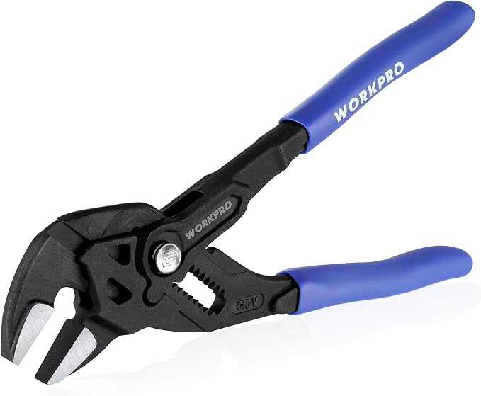 WORKPRO 7-Inch Pliers Wrench, CR-V Construction Wrench Pliers, Adjustable Parallel Smooth Jaw Pliers, Black Finish, Groove Lock Mechanism