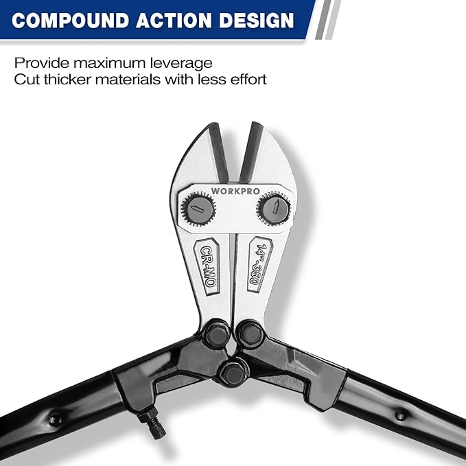 WORKPRO 14-Inch Bolt Cutter, Tri-Material Handle with Comfort Grip, Chrome Molybdenum Steel Blade, for Rods, Bolts, Rivets, Wires, Cables and Chains