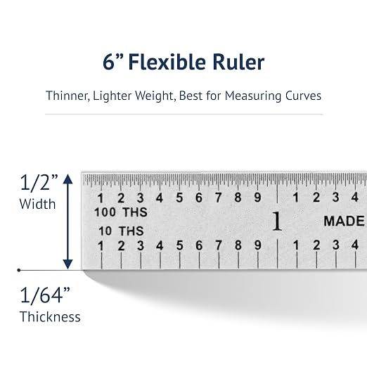 PEC Tools Metal Ruler, 6"/150mm Machinist Rule with Satin Chrome Finish, Decimal/Metric Graduation (1/10", 1/100", 1mm, 0.5mm), Flexible High-Quality Steel Ruler, Trusted by Professionals, Made in USA