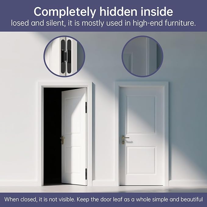 9.7" 2 pcs Hidden Hinges for Doors Invisible Hinge Concealed Hinges Zinc Alloy 180 Degree Swing Hinge 3 Way Adjustable Butt Silent Door Hinges 9.7 x 3.3 x 1inch (Black 10 inches)