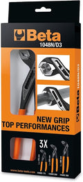 Beta 1048N/D3 Set of 3 Slip Joint Pliers, Chrome Vanadium Steel, Slip-Proof PVC Handles, 6", 10", and 12"