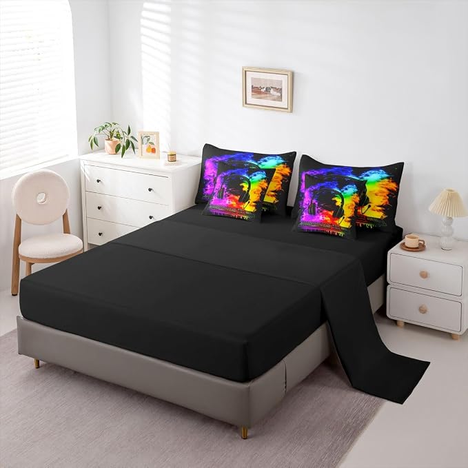 Erosebridal Gaming Keyboard King Size Comforter Set with Sheets | Gaming Headphones 7-Piece Bedding Set Watercolor Smoke Fire Bed in a Bag, Gamer Headset Bed Sets