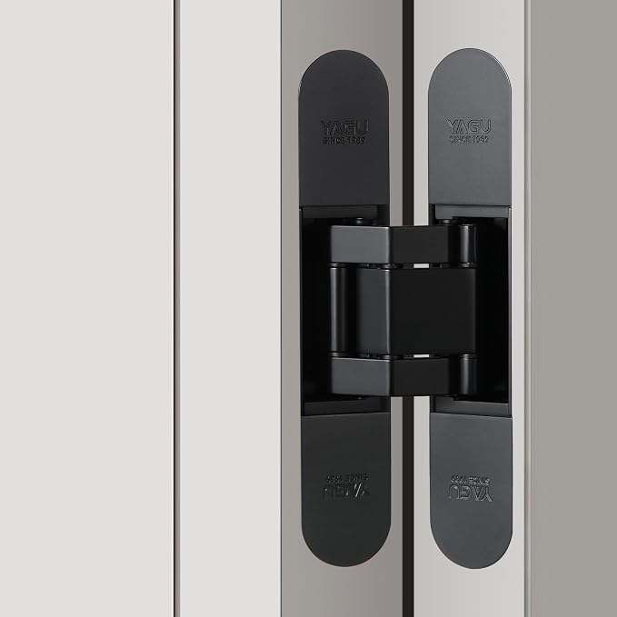 YAGU 5.5 inch 3 Way Adjustable Invisible Hinges Hidden Door Hinges Concealed Hinges Zinc Alloy 180 Degree Swing Hinge Butt Hinge Matte Black (1 Piece)