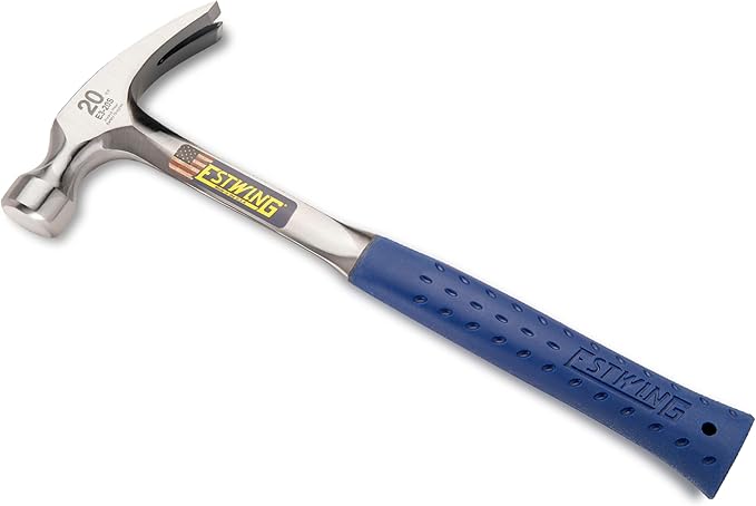 ESTWING Hammer - 20 oz USA Made Straight Rip Claw Hammer with Smooth Face & Shock Reduction Grip - E3-20S
