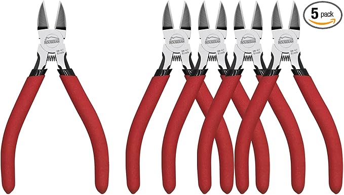 Wire Cutters 5 Pack, 5 Inch, Side Cutters, Flush Cut Pliers | Spring Loaded Cutting Pliers with Non-slip Red Handle, Dikes Wire Cutters Snips for Model Kits, Crafting, Zip Ties