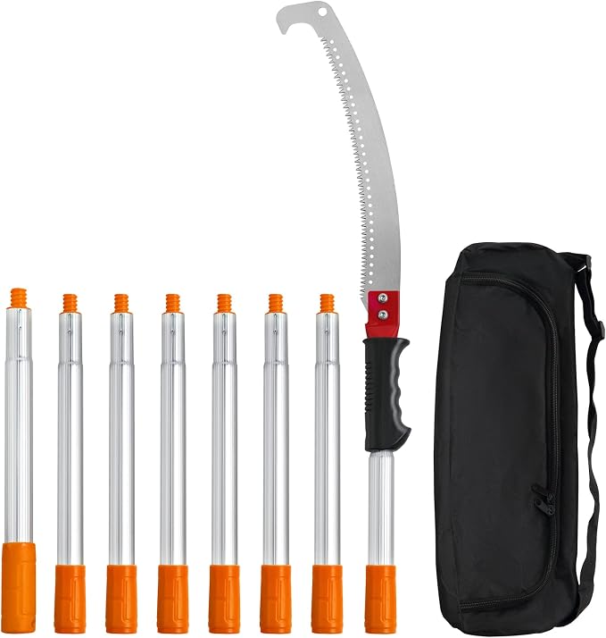 VEVOR Manual Pole Saw,4.6-9.8 ft Extendable Tree Pruner, Sharp Steel Blade for High Branches Trimming, Manual Branch Trimmer with Lightweight Aluminum Alloy Handle, for Pruning Palms and Shrubs