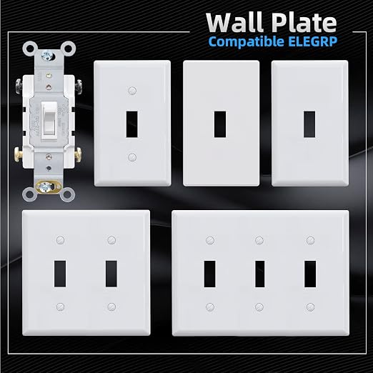 ELEGRP 4 Way Toggle Light Switch, 15 Amp, 120-277V, Toggle Framed AC Quiet Switch, in Wall On/Off, Self-Grounding, Residential and Commercial Grade, UL Listed (5 Pack, Glossy White)