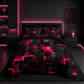 Nttopship Geometric Pink Black King Comforter Set,Light Honeycomb Bedding Set 7 Piece in A Bag,Bed Sheet Set Geometry Decor,Microfiber Lightweight All Season