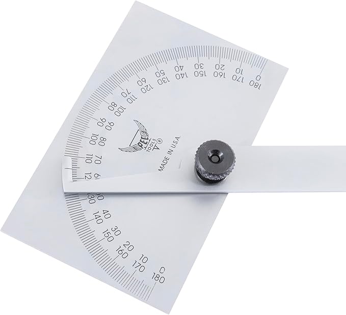 PEC Tools Stainless Steel Angle Protractor with Double Graduation - Ideal for Drawing Radial Lines, Setting Bevels, Transfer Angles, 6" Blade Length, 0-180 Range, Rectangular Head, Made in USA