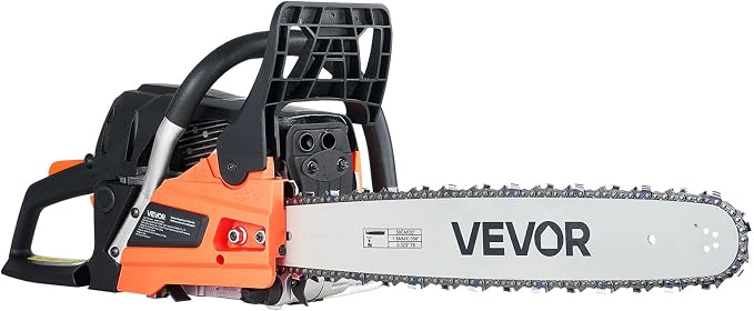 VEVOR 20inch 62CC Gas Powered Chainsaw, 3.8 HP 2 Stroke Engine Gas Power Chainsaws with Non-Slip Handle, Gas Chainsaws with Dual Fuel Tanks, For Wood Cutting, Tree Trimming, and Land Clearing | Power Chain Saw for Logging with Non-Slip Handle, Dual Fue...