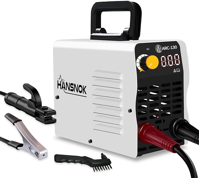 HANSNOK 130A Mini Stick Welder Super MINI Portable 110V ARC Welding Machine IGBT Inverter with Hot Start & Anti-Stick Small Welder for Beginners for 1/16"-1/8" Rod ARC Welder, 2 Chip Hammers