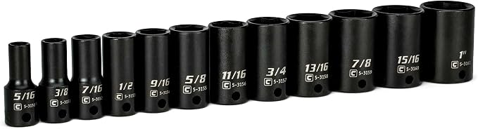 Capri Tools 3/8 in. Drive Semi-Deep Impact Sockets Set, SAE, 5/16 to 1 in, 12-Piece