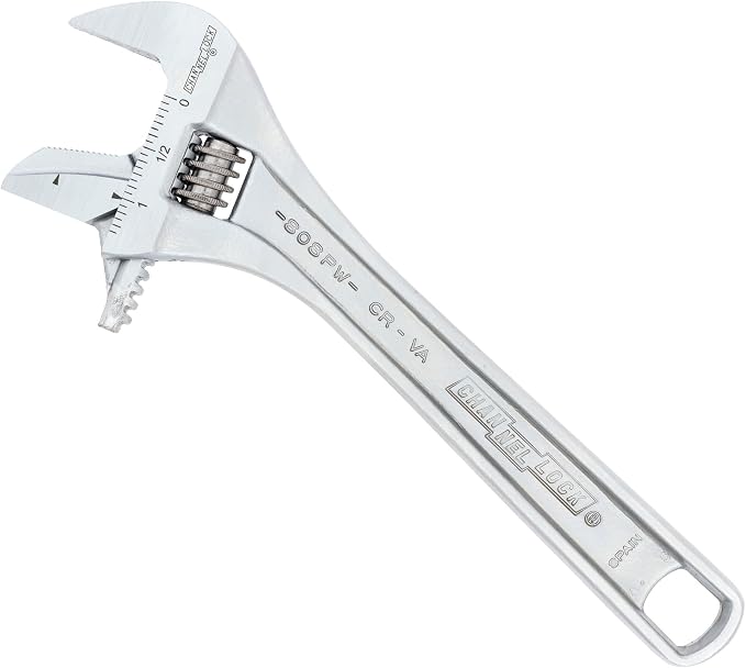 Channellock Adjustable Wrench 808PW - Reversible Jaw, Straight, Polished Finish - 8 In
