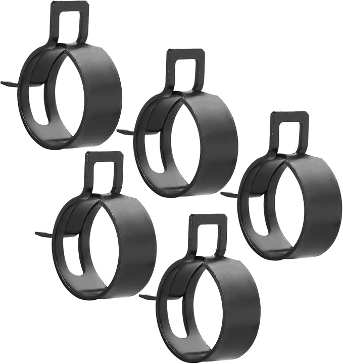 5pcs 0.47" ID Constant Tension Band Hose Clamps, 12mm Spring Band Type Action Hose Clamp Manganese Steel Fuel Line Clamp Low Pressure Air Clip Clamp for Fuel Hose Line Water Pipe Air Tube black