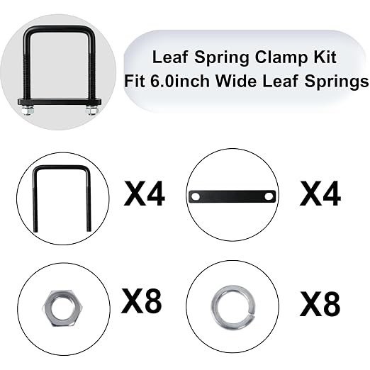 4 Pack Square U-Bolt for Trailer- Fits 6.0 Inch Wide Leaf Springs, Galvanized Steel Clamp Set, Secure Fit for Truck, Boat and Trailers, Black