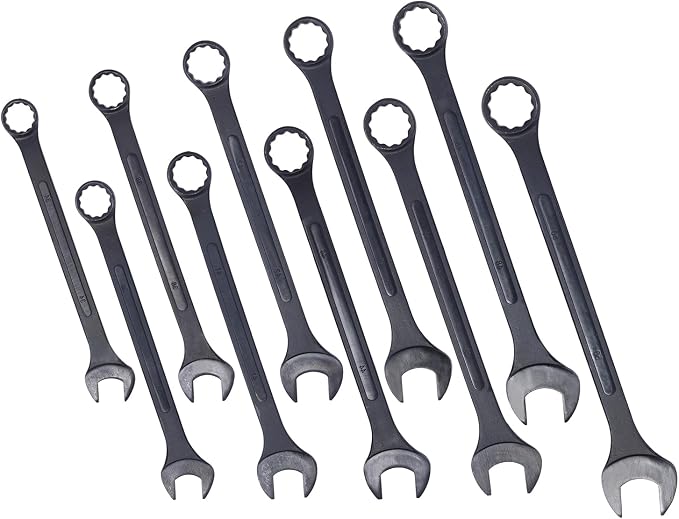 10-piece Jumbo Wrench Set, 34-50mm Large Combination Wrench Set, Metric Black Oxide Finish with Pouch | 34, 36, 38, 41, 42, 44, 45, 46, 48, 50mm sizes, Extra Large Combination Wrench Sets with Pouch (10PC-Metric)