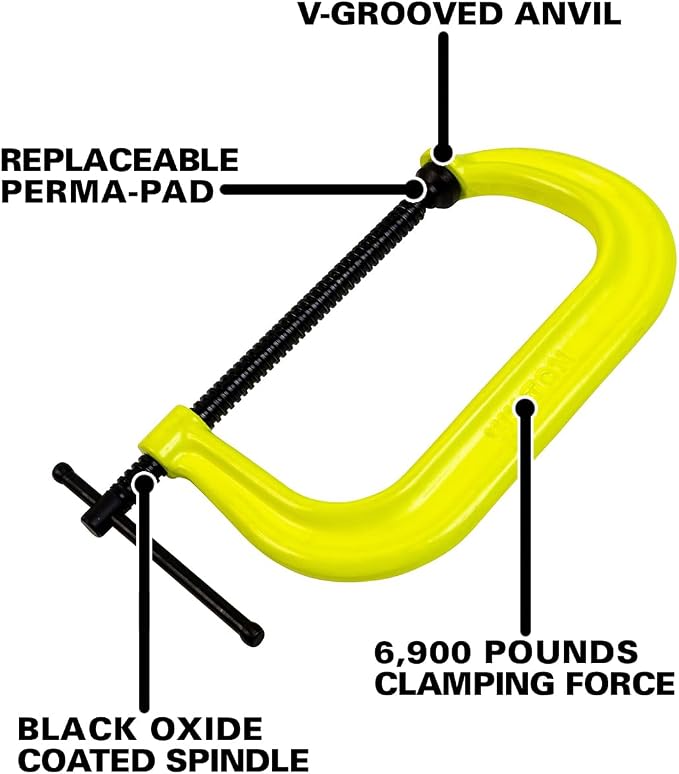 Wilton Hi-Vis C-Clamp, 8-1/4" Opening, 5" Throat, 6900 Lbs. Clamping Force (Model 408-SF)