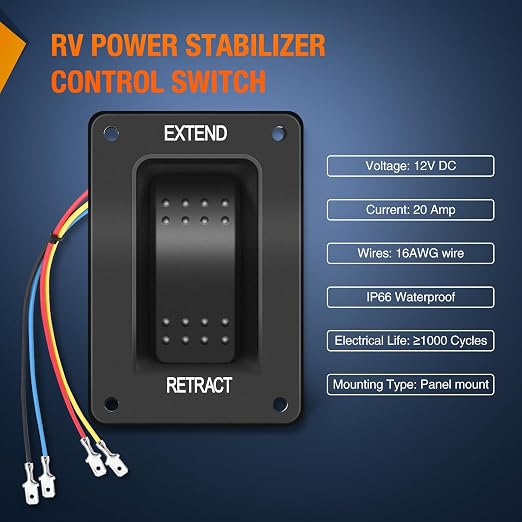 Nilight RV Electric Stabilizer Jack Switch Power Rocker Switches Extend Retract ON Off ON Momentary Waterproof with Harness for Trailer Boat Truck Linear Actuator