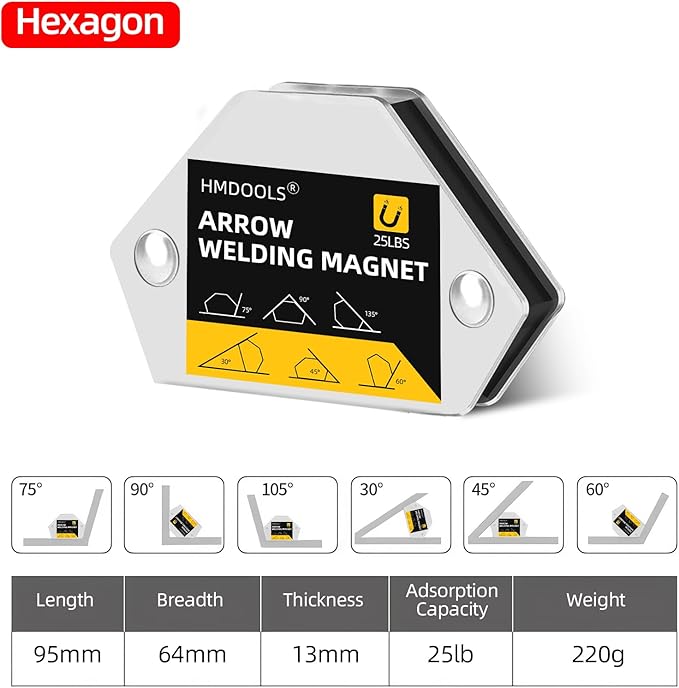 Welding Magnets Small Set,6 Pieces Welding Magnetic and Clamps Holder 25LB & 10LB,2Pcs Arrow,2Pcs Hexagon,2Pcs Mini,Power Welding Accessories and Tools,Welding for Car,Angle Magnets for Welding