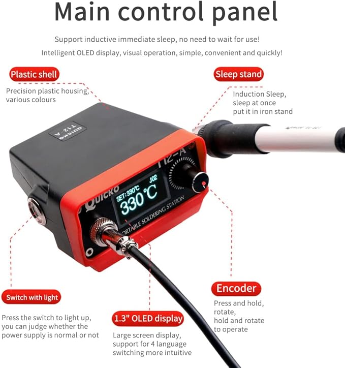 Cordless Soldering Iron Station,QUICKO T12 Soldering Station Fit for Milwaukee Battery 18/20V,Sleep Immediately,Injection Mold,°C/ºF Conversion (Battery Not Included) With 5pcs Solder Iron Tips