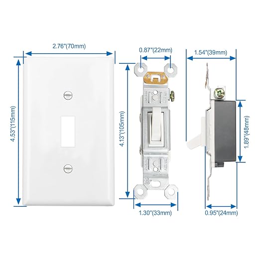 Baomain 6-Pack 15 Amp Toggle Light Switch with Wall Plate, Single Pole, Residential/Commercial Grade, On/Off Switch, Glossy White, UL Certified
