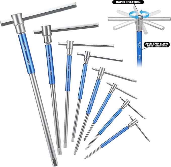 T-Handle Hex Key Wrench Set, Metric Allen Keys 2mm-10mm with Sliding Handle, Portable Folding Storage Case for Bike Repair, Automotive & Home Maintenance (8 Pieces, CR-V Steel)