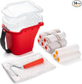 Mister Rui Paint Roller 4 Inch, 14 Pack Small Paint Brush and Roller Kit, 0.5 QT Paint Bucket Liner with Lid, Household Mini Rollers for Painting & DIY