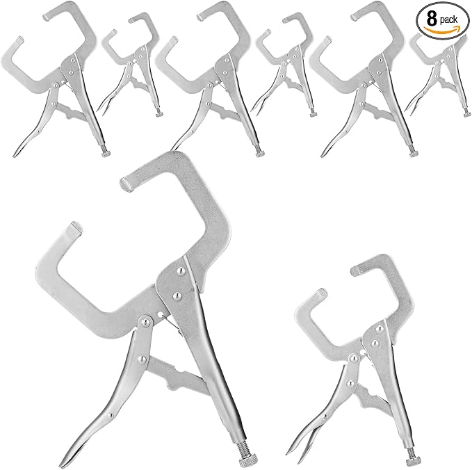 Yexiya 8 Pack 11 Inch 6 Inch Locking C Clamp Locking Pliers Adjustable Welding Clamp Heavy Duty Alloy Steel with Regular Tip for Woodworking Shop Home Farm