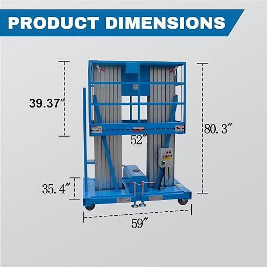 Electric Hydraulic Man Lift Aluminum Alloy Mobile Scaffolding Platform, 32.8ft Max Lifting Height, 450lbs/200kg Rated Load for Warehouse, Construction & Maintenance (Double Support, 32.8ft/10m)