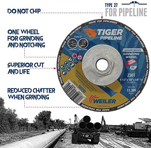 Weiler 58090 4-1/2" x 1/8" Tiger Pipeline, Z30T, Type 27, 5/8"-11 Nut (Pack of 10) (4-1/2" Dia)