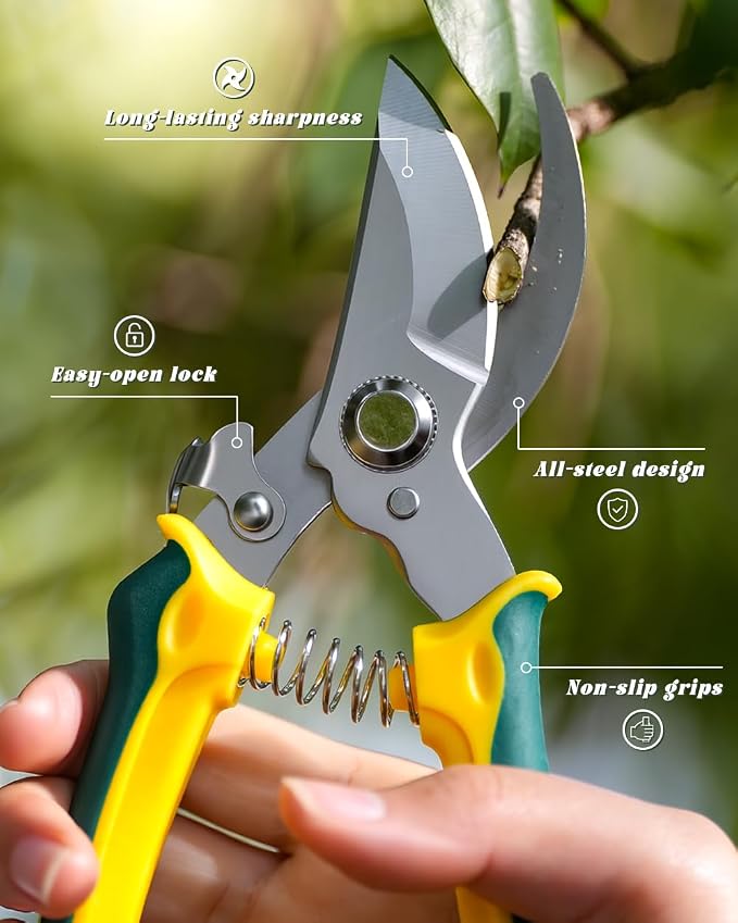 EWPJDK 3-Pack Stainless Steel Pruning Shears, Pruning Snips and Clippers for Gardening, Scissors Tools (Yellow)